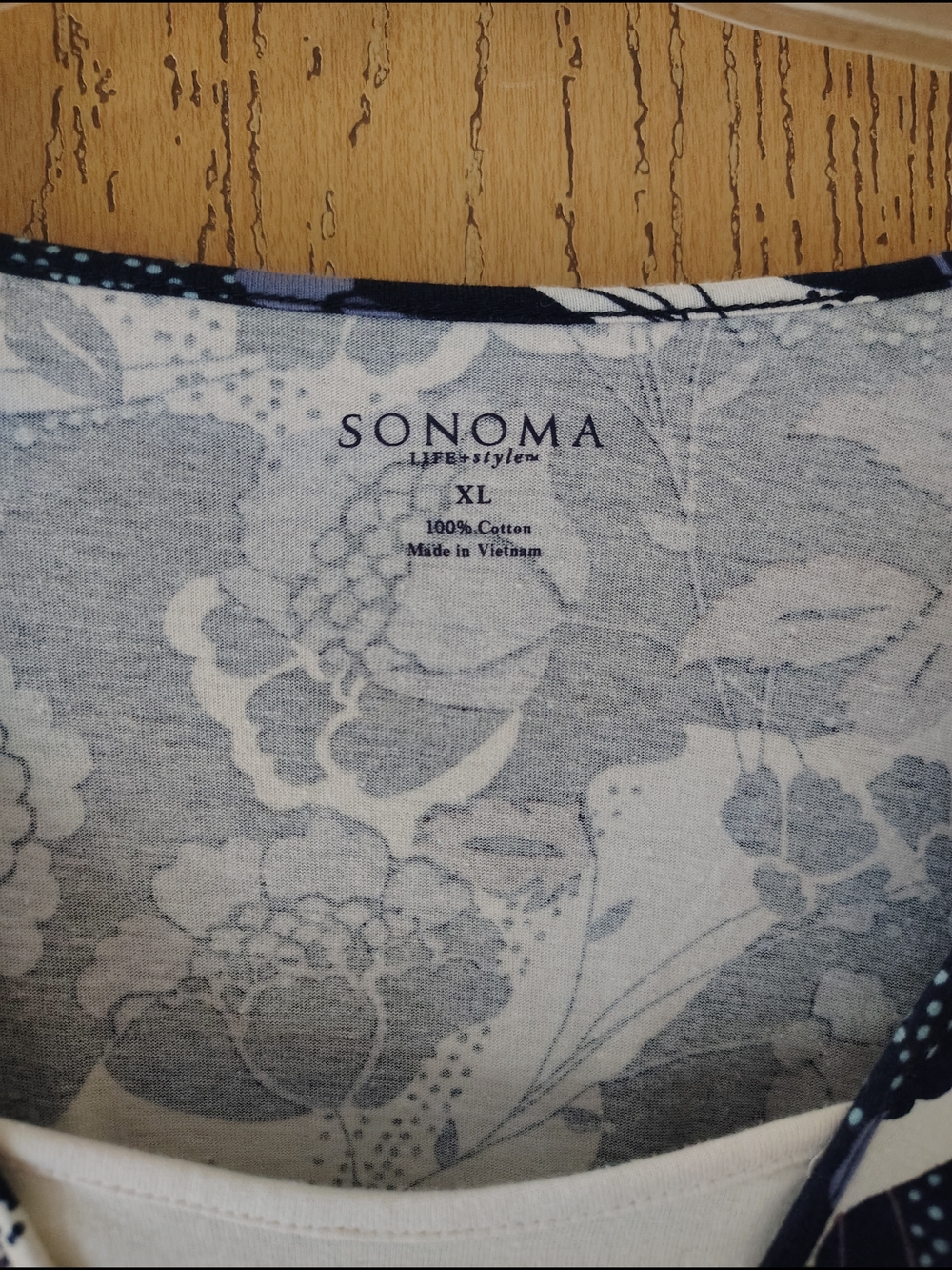 Sonoma Navy Floral Faux-Layered Wrap Tunic with Lavender and Light Blue - Picture 2 of 4